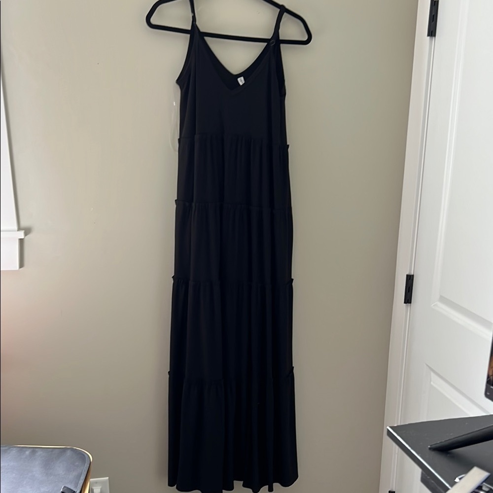 Zenana Womens Black Tiered Maxi Dress Size Small Sleeveless Stretch Boho